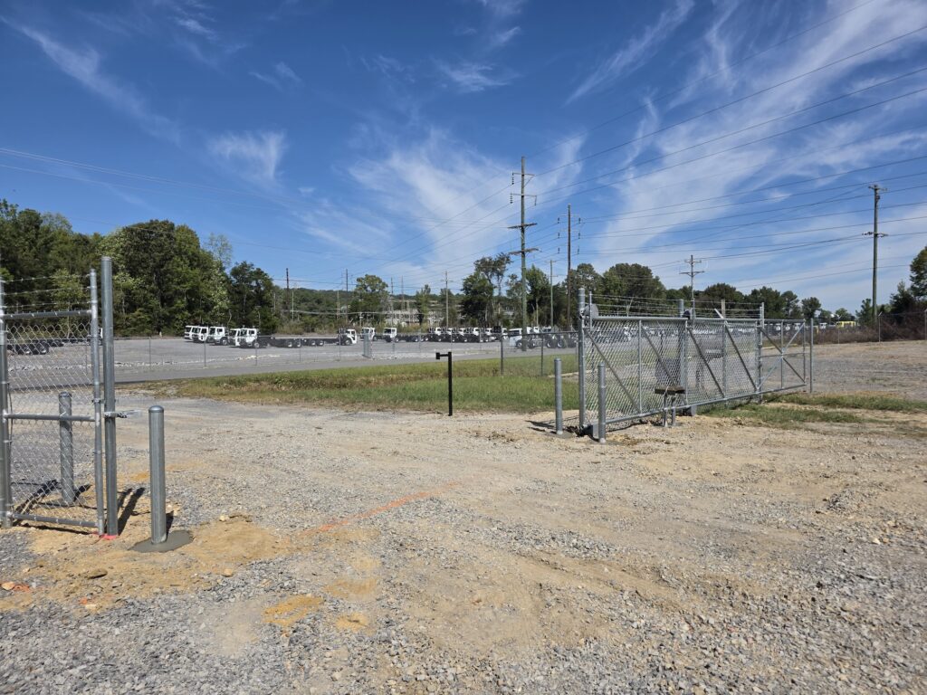 Gated entrance to Fort Payne Storage’s secure vehicle and semi-truck parking lot